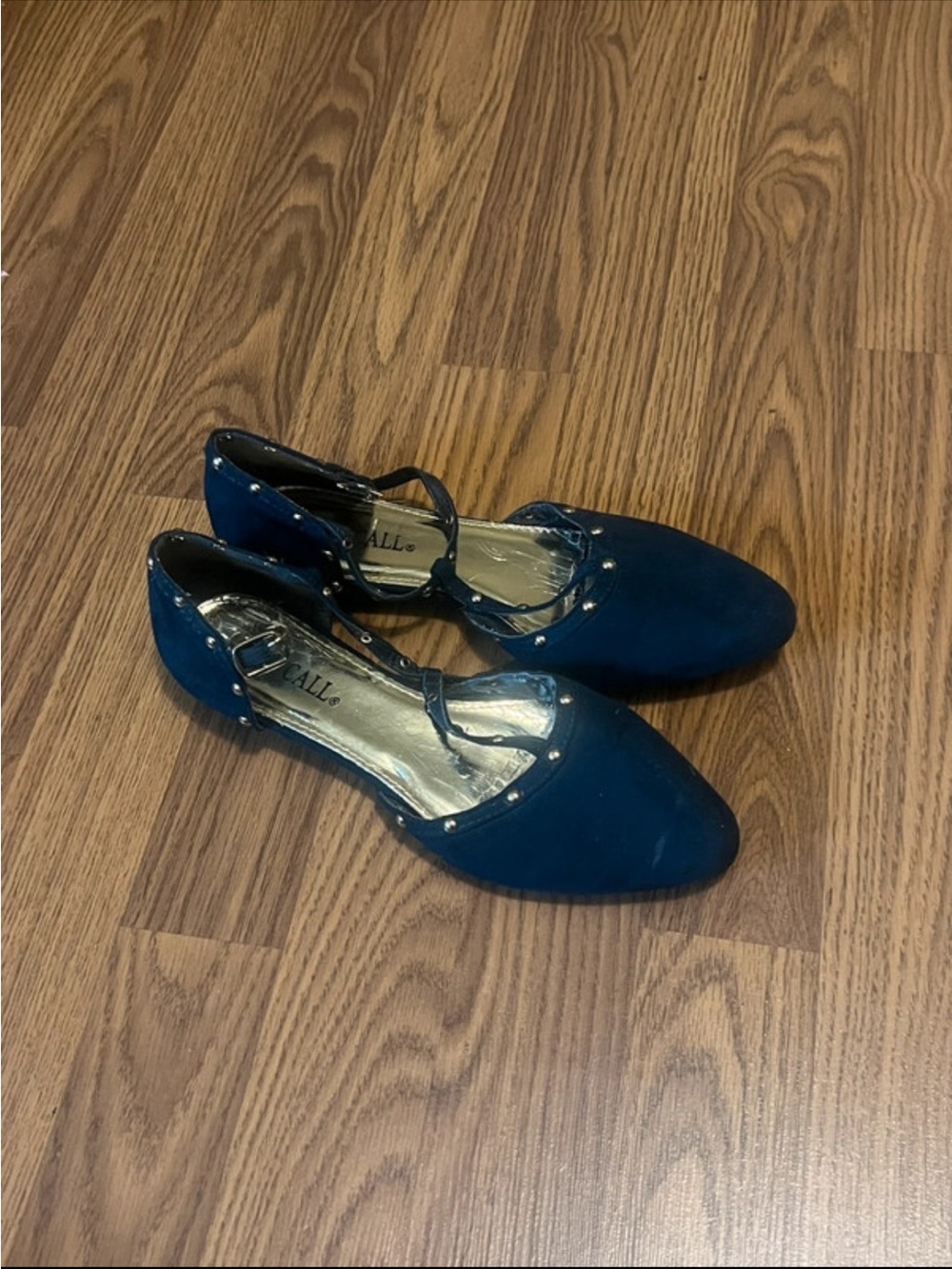 Source Unknown Navy Pointed Toe Stud Flats